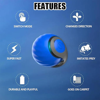 Speedy Tail 2.0,Speedy Tail Cat Toy,2025 New Generation Interactive Cat Toy,Smart Interactive Cat Toy Ball,Two Speed Adjustment，Automatic Moving Cat Toy Ball with Tail (Mix (Blue) - PAWPICO