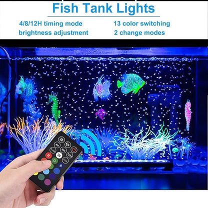 Aquarium Light with Air Bubble Hole, Full Spectrum RGB LED Submersible Fish Tank Lights, Sunrise Sunset Mode IP68 Waterproof with Remote Controller for fish and plants (48cm/19inch) ABESTFISH