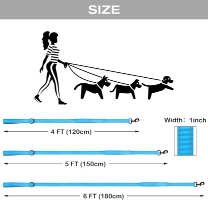 Joytale Dog Leash Heavy Duty for Large Dogs That Pull, Double Handle for Traffic Control, Double-Sided Reflective Leashes for Large Medium Dogs Night Safety, 4FT, Aqua Blue Joytale