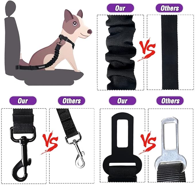 COOYOO Dog Seat Belt,3 Piece Set Retractable Dog Car Harness Adjustable Dog Seat Belt for Vehicle Nylon Pet Safety Seat Belts Heavy Duty & Elastic COOYOO