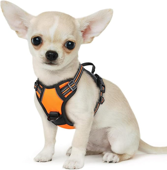 Eagloo Small Dog Harness No Pull, Service Vest with Reflective Strips and Control Handle, Adjustable and Comfortable for Easy Walking, No Choke Pet Harness with 2 Metal Rings, Orange, XS GoExplorewithEagloo