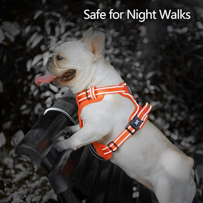 PoyPet No Pull Dog Harness, No Choke Reflective Dog Vest, Adjustable Pet Harnesses with Easy Control Padded Handle for Small Medium Large Dogs(Orange Matching Trim,M) PoyPet