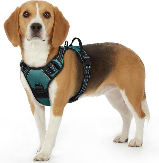 Eagloo Dog Harness Small Sized Dog, No Pull Service Vest with Reflective Strips and Control Handle, Adjustable and Comfortable for Easy Walking, No Choke Pet Harness with 2 Metal Rings, Dark Green, S GoExplorewithEagloo