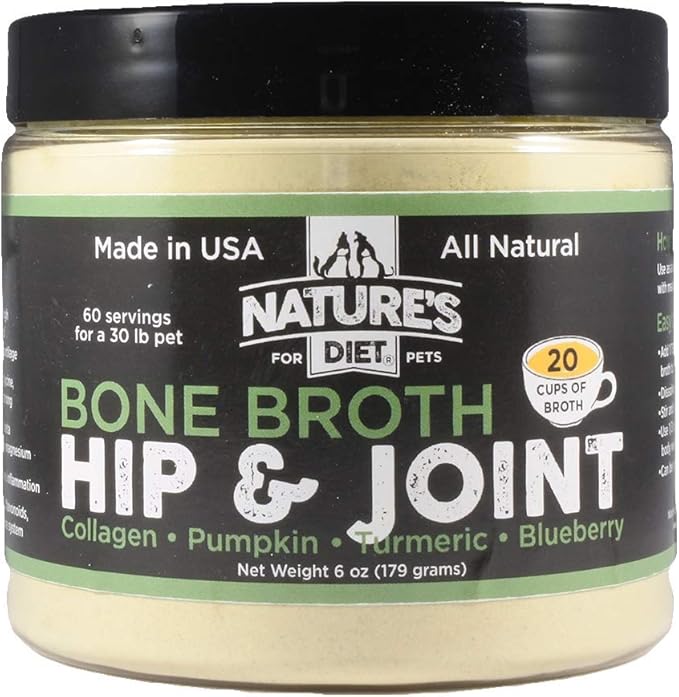 Nature's Diet Pet Original Bone Broth Protein Powder with Functional Benefits for Hip and Joint, Digestion, Skin and Coat (Hip & Joint, 6 oz = 60 Servings) NaturesDiet%C2%AE