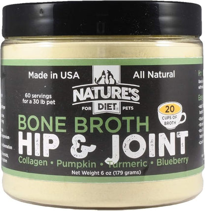 Nature's Diet Pet Original Bone Broth Protein Powder with Functional Benefits for Hip and Joint, Digestion, Skin and Coat (Hip & Joint, 6 oz = 60 Servings) NaturesDiet%C2%AE