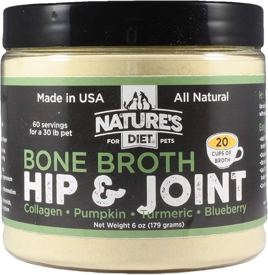 Nature's Diet Pet Original Bone Broth Protein Powder with Functional Benefits for Hip and Joint, Digestion, Skin and Coat (Hip & Joint, 6 oz = 60 Servings) NaturesDiet%C2%AE