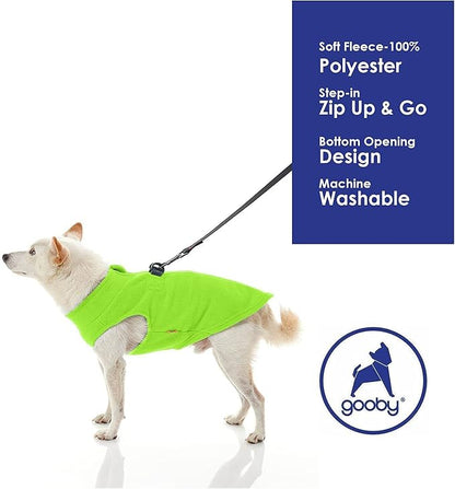 Gooby Zip Up Fleece Dog Sweater - Lime, X-Small - Warm Pullover Fleece Step-in Dog Jacket with Dual D Ring Leash - Winter Small Dog Sweater - Dog Clothes for Small Dogs Boy and Medium Dogs - PAWPICO
