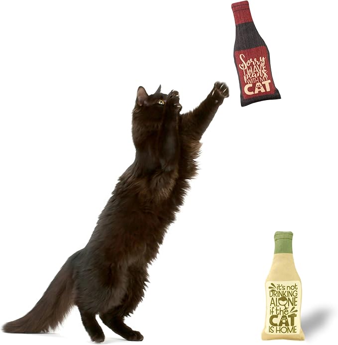 Wine Bottle Catnip Toys for Cats and Kittens Plush Wine Bottle - Funny Cat Toy Moscato and CATbernet - Cat Nip Toy for Wine Drinking Cat Moms and Dads - PAWPICO