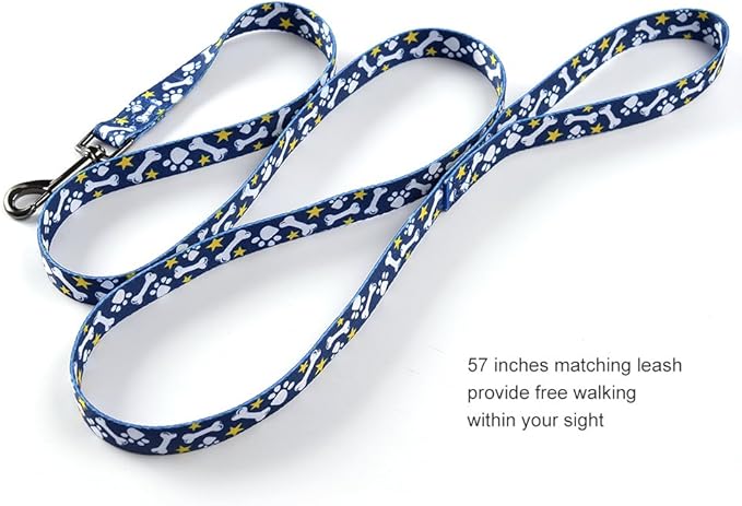 Ihoming Dog Collar and Leash Set for Daily Outdoor Walking Running Training, Bone Design for Small Boys Girls Dogs Cats Pets, S-Up to 20LBS Ihoming