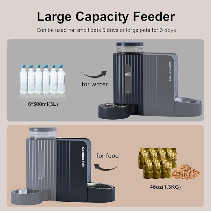 Gardner Pet Automatic Gravity Cat Food Feeder and Water Dispenser Stainless Steel Two-in-One Set Large Capacity Dispenser for Pets Dogs, Puppies, Kittens - PAWPICO
