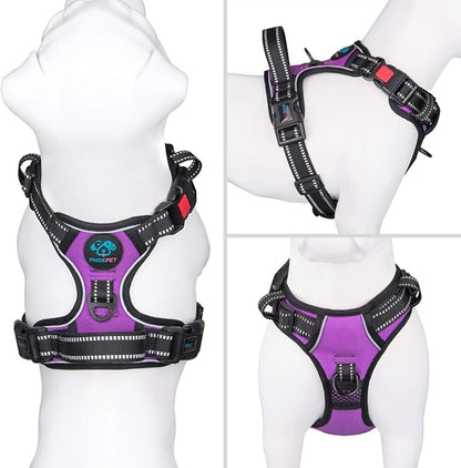 PHOEPET No Pull Dog Harnesses for Small Dogs Reflective Adjustable Front Clip Vest with Handle 2 Metal Rings 3 Buckles [Easy to Put on & Take Off](XS, Purple) PHOEPET