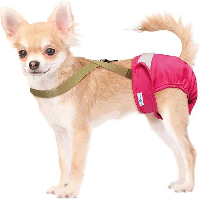 Paw Inspired Dog Diaper Suspenders with Velcro Fasteners | Stretchy Adjustable Suspenders for Female and Male Disposable and Washable Diapers | Fits Small, Medium and Large Size Pets (XS/S, Brown) - PAWPICO
