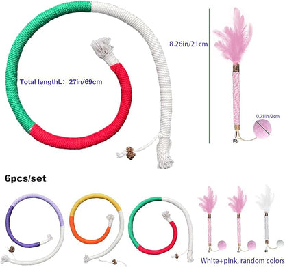 AcceLeah Cat Worm Toy Refills Cats Teaser Toys Wand Replacement,Cat Worms and Dragonfly Refill,Cat Wand Toy Assorted Teaser Refills with Bell (6Pcs Random Color Set) - PAWPICO