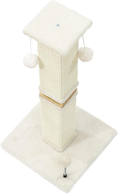 OTOB Cat Scratching Post 33 Inch, Nature Sisal Scratching Posts for Indoor Cats Adults Kitten, 6-in-1 Interactive Turntable Cat Scratch Post Protect Your Furniture, Large Cat Scratcher, Beige - PAWPICO