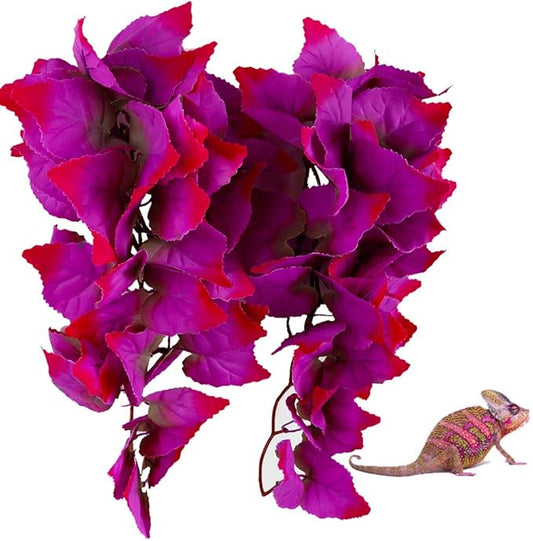 Reptiles Plants, 2 Pieces Hanging Silk Terrarium Pink Leaves Décor, Terrarium Plants for Bearded Dragons,Lizards,Geckos,Snake Pets, Reptile & Amphibian Habitat Plants PAWPICO