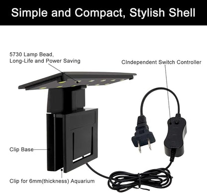 WEAVERBIRD Aquarium Light Fish Tank LED Light 6W 12 LED Planted Clip Lamp for 8-15Inch 6mm Thick Fish Tanks WEAVERBIRD