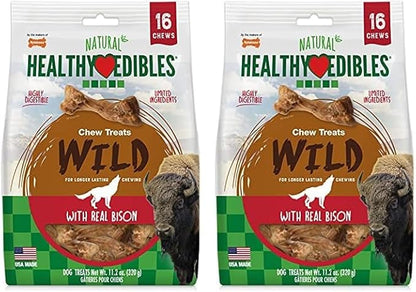 Nylabone Healthy Edibles Wild Natural Long-Lasting Bison Flavor Bone Chew Treats for Dogs, Small (16 Count) (Pack of 2) - PAWPICO