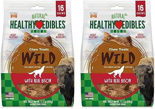 Nylabone Healthy Edibles Wild Natural Long-Lasting Bison Flavor Bone Chew Treats for Dogs, Small (16 Count) (Pack of 2) - PAWPICO