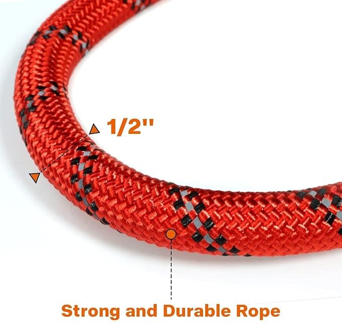 Taglory Rope Dog Leash 5 FT with Comfortable Padded Handle, Highly Reflective Threads Leash for Medium Large Dogs, 1/2 inch, Red Taglory
