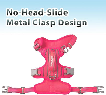 BARKBAY No Pull Dog Harness 3 Buckles Large Reflective Dog Harness with Front Clip and Easy Control Handle for Walking Training Running with ID tag Pocket(Pink,XL) BARKBAY
