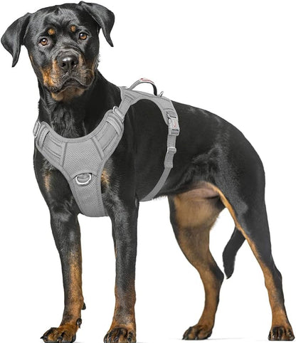 BARKBAY No Pull Dog Harness Large Reflective Dog Harness with Front Clip and Easy Control Handle for Walking Training Running with ID tag Pocket(Grey,XL) BARKBAY