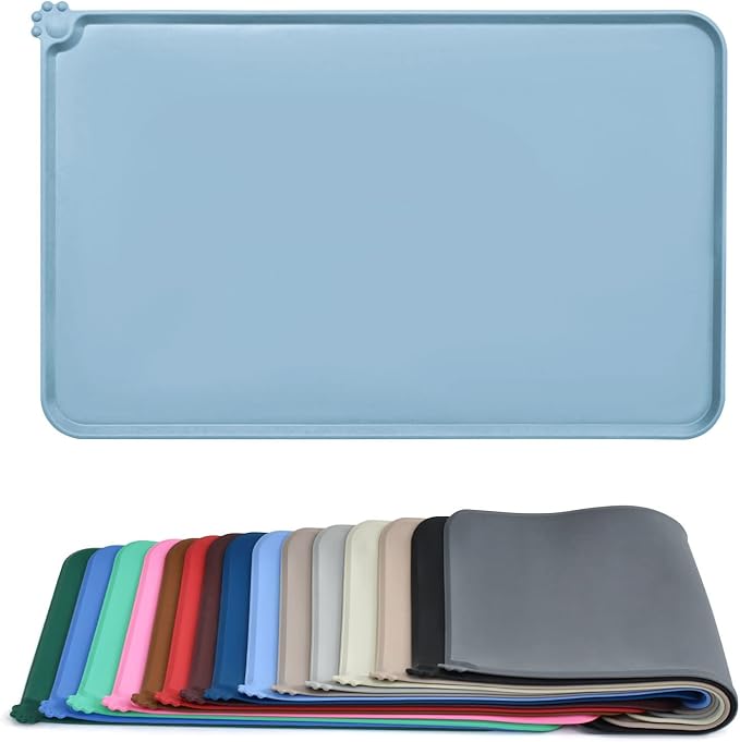 AUDWUD Silicone Waterproof Dog Cat Pet Feeding Mats,Anti Slip Pet Bowl Mats,Pet Feeding Mat, 34" x 23" - PAWPICO