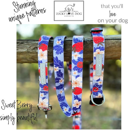 Lucky Love Dog Collar Combo Set, Strawberry Cute Girl Dog Collar and Leash Set, Dog Collar and Leash Set for Large Dogs, Part of Purchase Donated to Rescue (Large, Sweet Berry, Combo) LuckyLoveDog