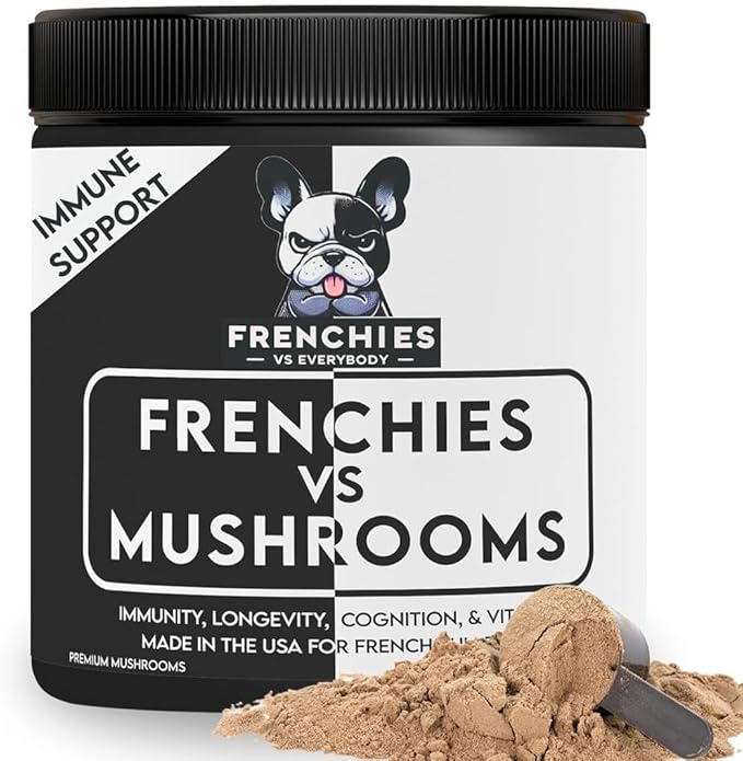 French Bulldog Optimized Mushroom Supplement for Dogs w/Turkey Tail Mushroom, Omega-3, Organic Turmeric – Mushroom Powder Super Food Topper for Dog Immune Support, Digestion, Allergies & Longevity PAWPICO