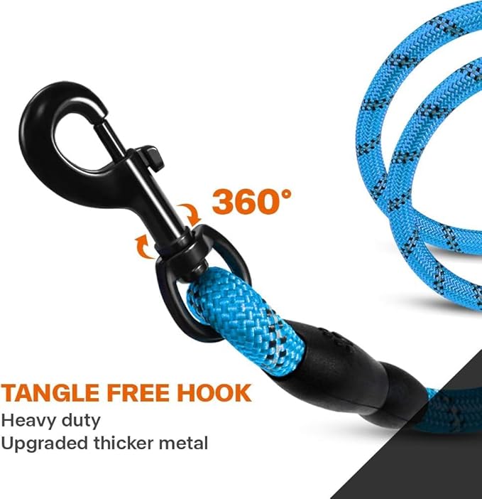 Taglory Rope Dog Leash 6 FT with Comfortable Padded Handle, Highly Reflective Threads Leash for Medium Large Dogs, 1/2 inch, Blue Taglory