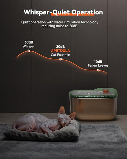 Cat Water Fountain Stainless Steel, 4.5L/158oz Automatic Cat Water Dispenser, Pet Water Fountains for Cats Indoor, Dog Water Bowl with Quiet Pump, Colorful Water Level Float, Green - FS10 - PAWPICO