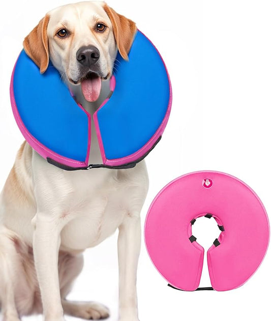 Dog Cone Collar for Small Medium Large Dogs for After Surgery, Pet Inflatable Neck Donut Collar Soft Protective Recovery Cone for Dogs and Cats-Alternative E Collar Does Not Block Vision-PinkBlue,XL MIDOG