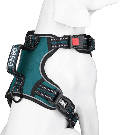 PoyPet No Pull Dog Harness, No Choke Front Clip Reflective Dog Vest with Soft Padded Vertical Handle, 3 Leash Attachments for Small Medium Large Dogs (Tumalo Teal,S) PoyPet