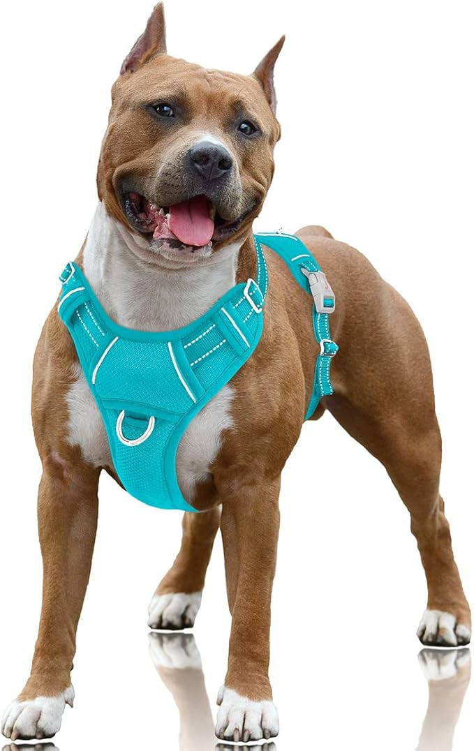 BARKBAY No Pull Dog Harness Large Reflective Dog Harness with Front Clip and Easy Control Handle for Walking Training Running with ID tag Pocket(Ocean Blue,L) BARKBAY