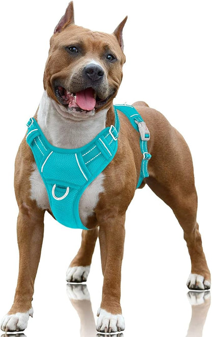 BARKBAY No Pull Dog Harness Large Reflective Dog Harness with Front Clip and Easy Control Handle for Walking Training Running with ID tag Pocket(Ocean Blue,L) BARKBAY