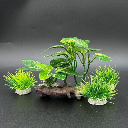 Smoothedo-Pets Fish Tank Decor Aquarium Ornaments Betta SOFE Leaf Pad Hammock 6inch Plastic Artificial Plant Goldfish Fish Hides Small Tank/Reptiles Plants Driftwood (Green Type-D-Set) EnvironmentFriendlyArtificialPlasticPlantAquariumDecoration