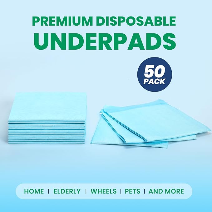 Bed Pads Disposable [50-Pack] Underpads 28x34 Incontinence Heavy Duty Chux Pads Absorbent Polymer Protective Bed Pads, Pee Pads for Kids, Adults & Elderly, Leak Proof - PAWPICO