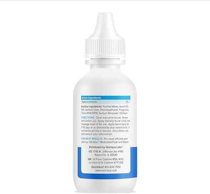 Vetnique Oticbliss Medicated Cat & Dog Ear Cleaner Drops - Dog Ear Infection Treatment with 1% Hydrocortisone to Soothe Itching, Redness, & Swelling - Vet Recommended VetniqueLabs