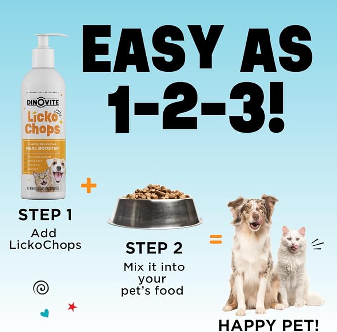 Dinovite Lickochops for Dog & Cat Supplement Enhanced with Omega-6, 3 Fatty Acids, Probiotics and Vitamin E, 16 oz with Pump Dinovite