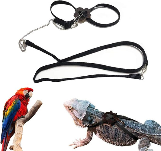 Lizard Leash Bearded Dragon Harness Adjustable Reptile Lizard Harness Leash Parrot Harness Turtle Lizard, Suitable for Gecko Hamster Kitten Small Animal Outdoor Walking,Black Sawyd