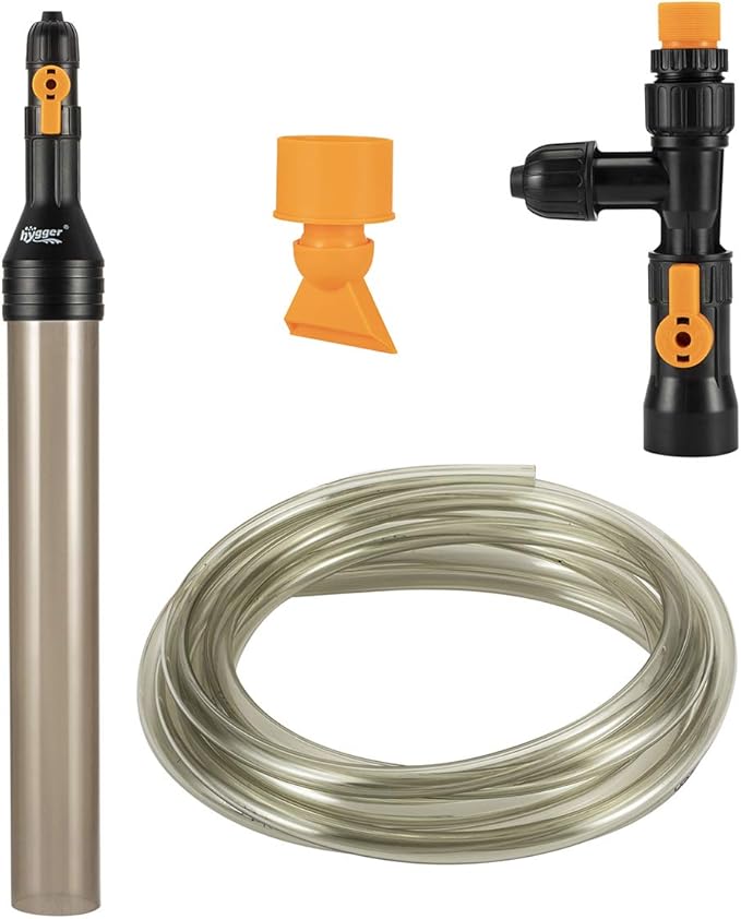 hygger Bucket-Free Aquarium Water Change Kit Fish Tank Auto Siphon Pump Gravel Cleaner Vacuum Tube with Long Hose Water Changer Maintenance Tool 25-FEET Plastic Fitting hygger