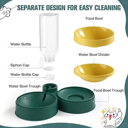 Cat Food Bowl, Cat Bowls Whisker Friendly with Water Dispenser for Cats and Small Dogs - PAWPICO