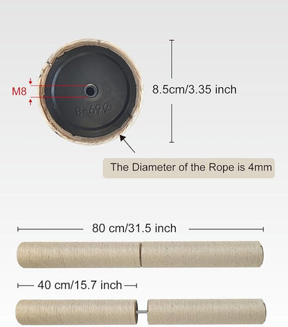 2 PCS M8 Cat Scratching Post Replacement, 15.7 x 3.3 inch Sisal Pole Cat Tree Replacement Post with Screws, Refill Sisal Rope Scratcher Posts for Indoor Kitten Tree Tower Spare Cat Furniture Protector - PAWPICO