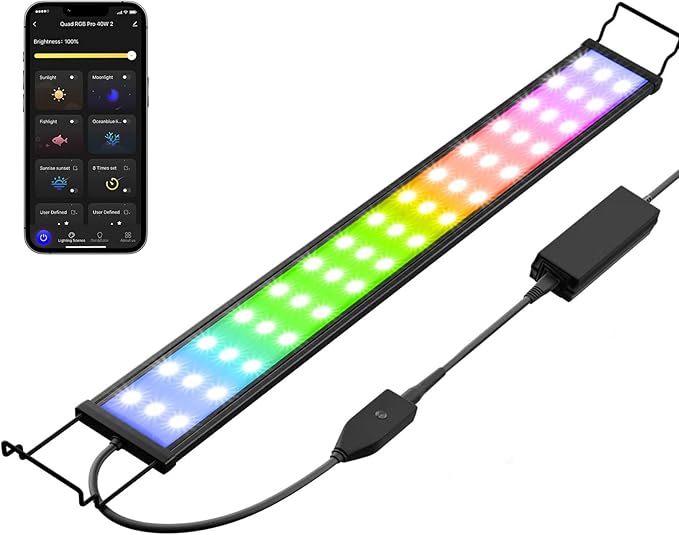 Smart Aquarium Light, LED Aquarium Light with App Control, Full Spectrum Fish Tank Light,24/7 Lighting Cycle, 5 Modes,Adjustable Timer,8 Colors,60W Fish Tank Light for 48"-55" Freshwater Planted Tank USDGTKN