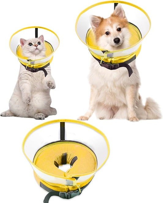 Dog Cone Collar, Inflatable Dog Cone After Surgery for Small Medium Large Dogs, Soft Dog Cone of Alternative with Enhanced Anti-Licking Guard Shield for Pets (Yellow, M (Neck: 9"-12")) RoyalClaws