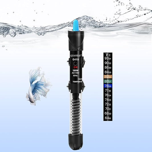 AQUANEAT Aquarium Heater, 100W Fish Tank Heater, Adjustable Submersible Water Thermostat with Thermometer Aquaneat