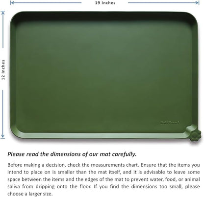 Hoki Found Silicone Pet Food Mats Tray -High-Lips Pet Dog Cat Bowl Mats Placemat - Dog Pet Cat Feeding Mat - Waterproof Dog Cat Food Mats -Pet Water Mats for Carpet - Dark Olive - PAWPICO