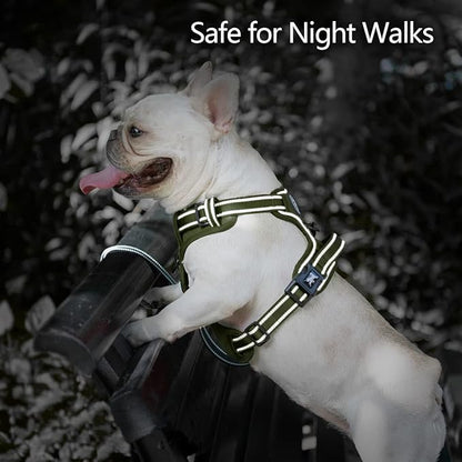 PoyPet No Pull Dog Harness, No Choke Reflective Dog Vest, Adjustable Pet Harnesses with Easy Control Padded Handle for Small Medium Large Dogs(Military Green,S) PoyPet