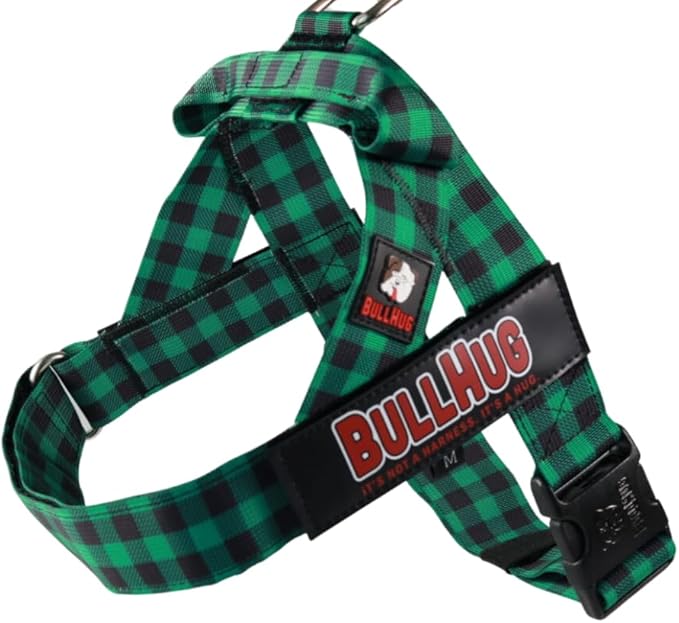 BULLHUG Harness – Made for Larger Chested Dogs Like English Bulldogs, French Bulldogs, Pugs & More. Stops Dogs from Pulling & Choking on Walks (Green Buffalo, XL) BULLHUG