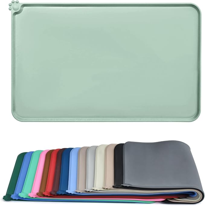 AUDWUD Silicone Waterproof Dog Cat Pet Feeding Mats,Anti Slip Pet Bowl Mats,Pet Feeding Mat, 24" x 16" - PAWPICO