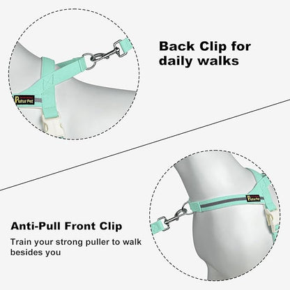 Plutus Pet Cotton Dog Harness and Leash Set, Reflective and Soft Padded, Quick Fit Vest Harness, for Small, Medium and Large Dogs, Light Cyan, M PLUTUSPET